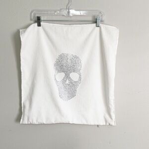 MAGASCHONI HOME White Velvet Rhinestone Skull Pillow Cover Gothic 20” X 20”